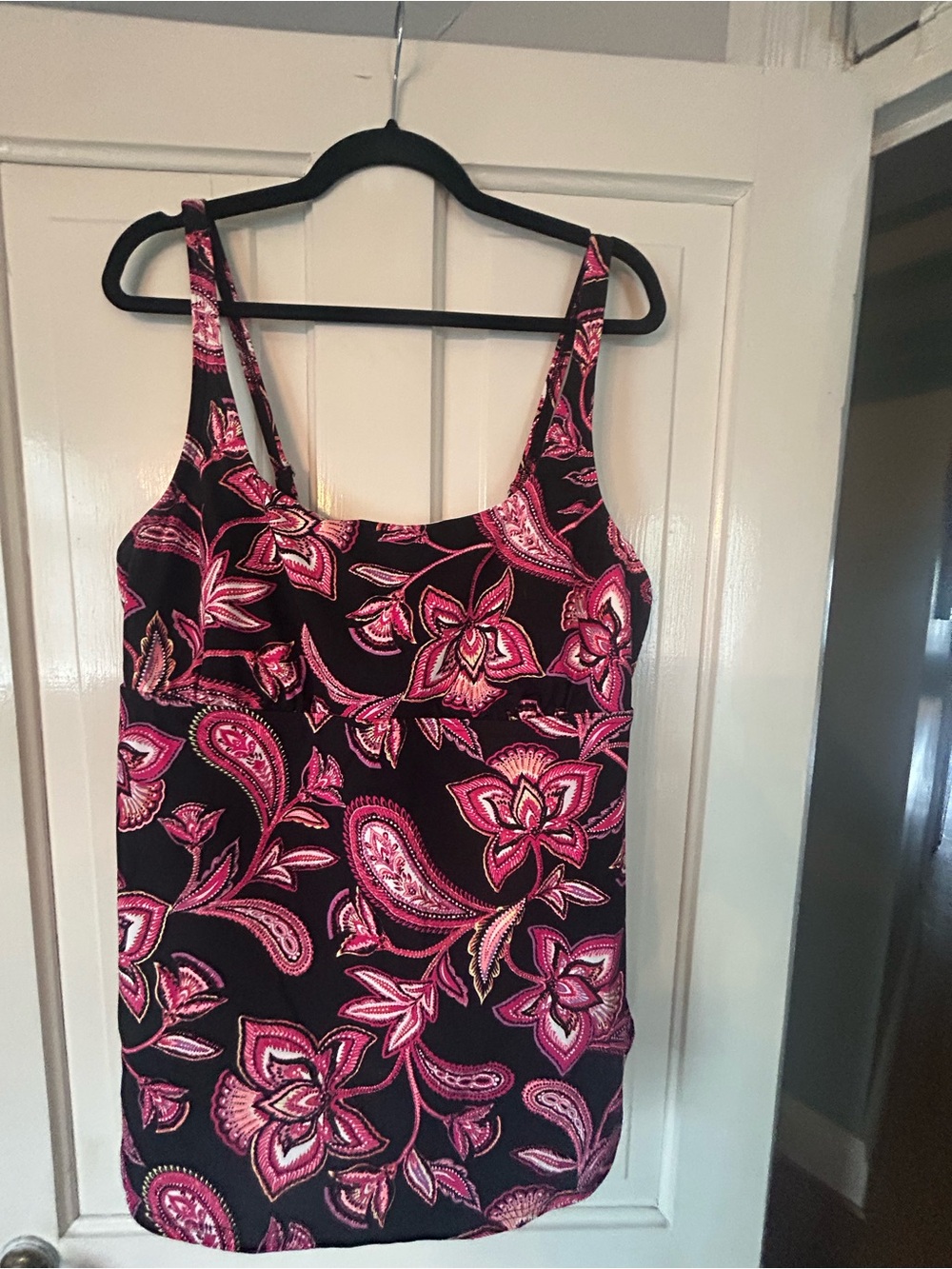 Lands End Black & Pink Floral Paisley Swim Suit Top